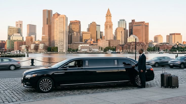 Luxury stretch limousine providing Dunedin Car Service with professional chauffeur for airport transportation and private travel.