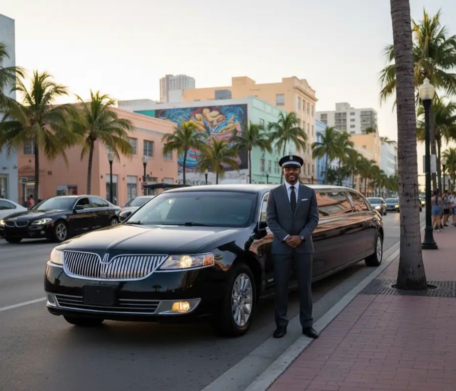 Apollo Beach Car Service luxury limousine with a professional chauffeur providing premium transportation in Apollo Beach, Florida.